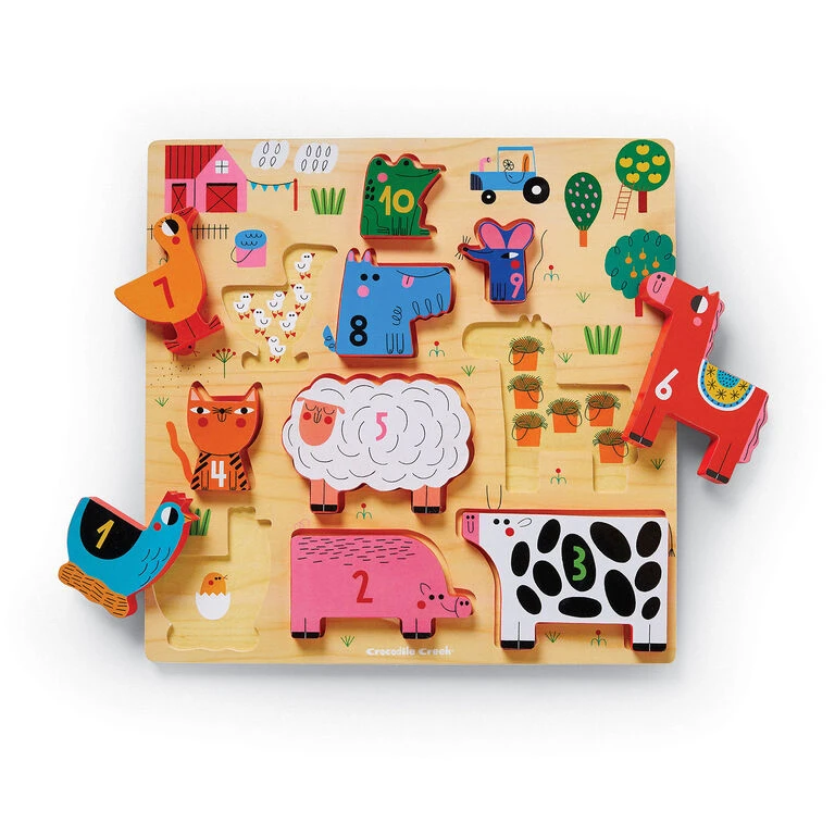 Crocodile Creek 123 Barnyard 10-Piece Wood Puzzle For Kids 1 Crocodile Creek 123 Barnyard 10-Piece Wood Puzzle For Kids