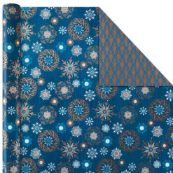 Hallmark Elegant Blues 4-Pack Blue And Gold Reversible Wrapping Paper, 150 Sq. Ft. -Hallmark Sales Store Blue and Gold Holiday Reversible Wrapping Paper 5JXW1739 06