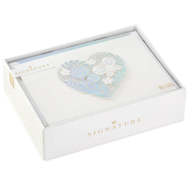 Hallmark Floral Laser Foil Heart Blank Note Cards, Box Of 8 1 Hallmark Floral Laser Foil Heart Blank Note Cards, Box Of 8