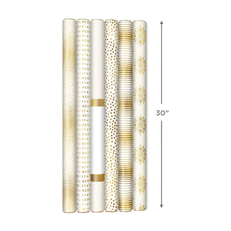 Hallmark Gold And White 6-Pack Holiday Wrapping Paper Assortment, 180 Sq. Ft. 10 Hallmark Gold And White 6-Pack Holiday Wrapping Paper Assortment, 180 Sq. Ft. - Image 10
