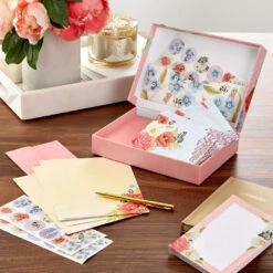 Hallmark Pink Floral Stationery Set And Desk Organizer Box -Hallmark Sales Store Pink Floral Stationery Set and Note Cards in Box 5STZ1186 06