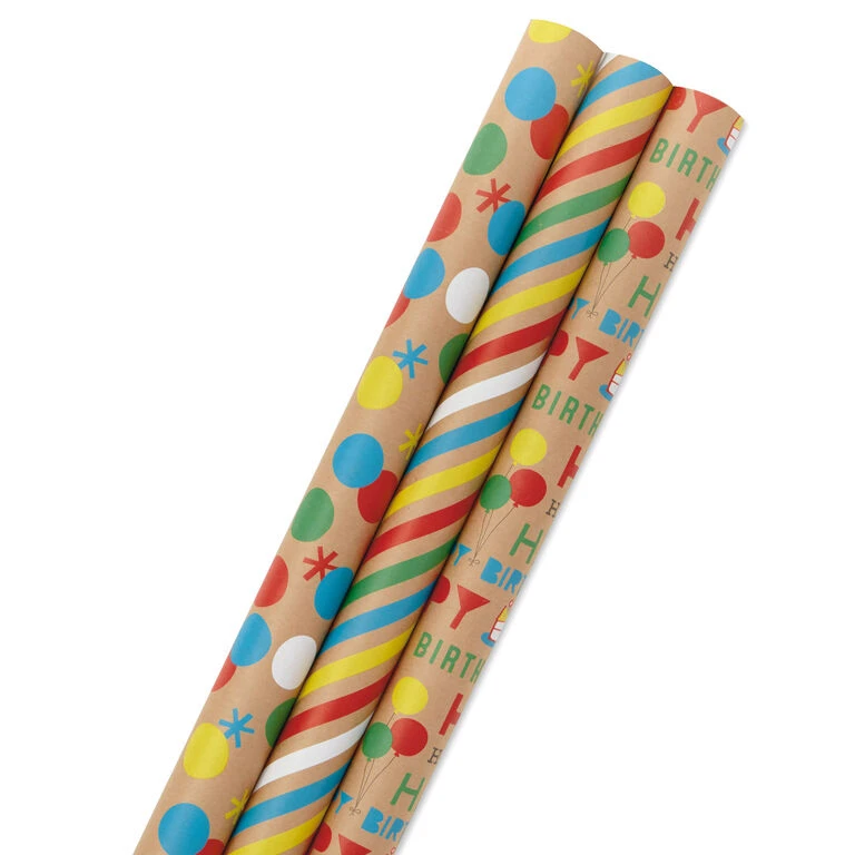 Hallmark Primary Birthday 3-Pack Kraft Wrapping Paper, 105 Sq. Ft. Total 1 Hallmark Primary Birthday 3-Pack Kraft Wrapping Paper, 105 Sq. Ft. Total