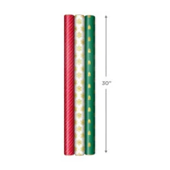 Hallmark Christmas Gift Wrap Kit With Wrapping Paper, Bows, Ribbons And Tags -Hallmark Sales Store RedWhiteGreen 3Roll Holiday Wrapping Paper Set 5JXW1200 07