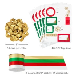 Hallmark Christmas Gift Wrap Kit With Wrapping Paper, Bows, Ribbons And Tags -Hallmark Sales Store RedWhiteGreen 3Roll Holiday Wrapping Paper Set 5JXW1200 08