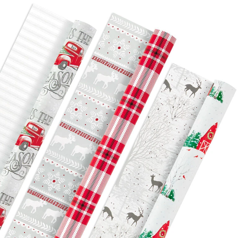 Hallmark Rustic Winter 3-Pack Reversible Metallic Christmas Wrapping Paper, 120 Sq. Ft. 1 Hallmark Rustic Winter 3-Pack Reversible Metallic Christmas Wrapping Paper, 120 Sq. Ft.