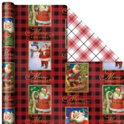 Hallmark Christmas Classics 3-Pack Reversible Wrapping Paper Assortment, 120 Sq. Ft. -Hallmark Sales Store Santa and Plaids Assorted Reversible Gift Wrap 5JXW1070 04