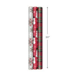 Hallmark Snow Merry 3-Pack Foil Christmas Wrapping Paper Assortment, 60 Sq. Ft. -Hallmark Sales Store Snowmen and Plaid Foil Christmas Wrapping Paper 5JXW1061 04