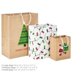 Hallmark Merry Mix 8-Pack Christmas Gift Bags, Assorted Sizes And Designs -Hallmark Sales Store White and Kraft Paper Assortment Christmas Gift Bags 5XGB1410 03