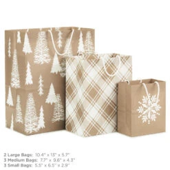 Hallmark Christmas Kraft 8-Pack Holiday Gift Bags, Assorted Sizes And Designs -Hallmark Sales Store White on Kraft Paper Assortment Christmas Gift Bags 5XGB1417 03
